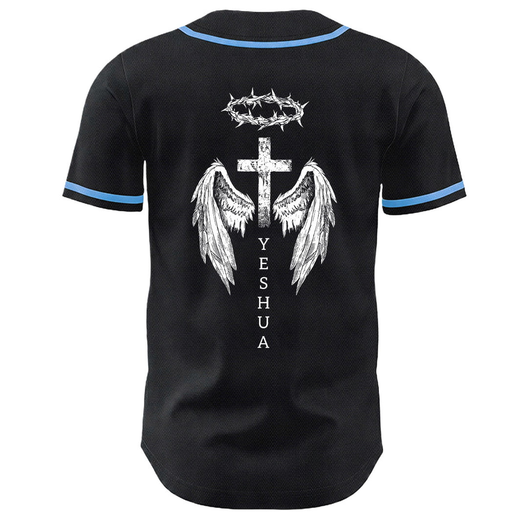Camiseta de béisbol unisex con diseño de Yeshua, corona de espinas, cruz y alas de ángel de Christianartworkshop. - image 7