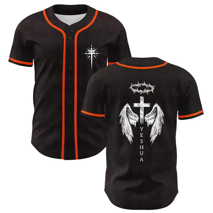 Camiseta de béisbol unisex con diseño de Yeshua, corona de espinas, cruz y alas de ángel de Christianartworkshop. - Naranja - 5XL - image 15