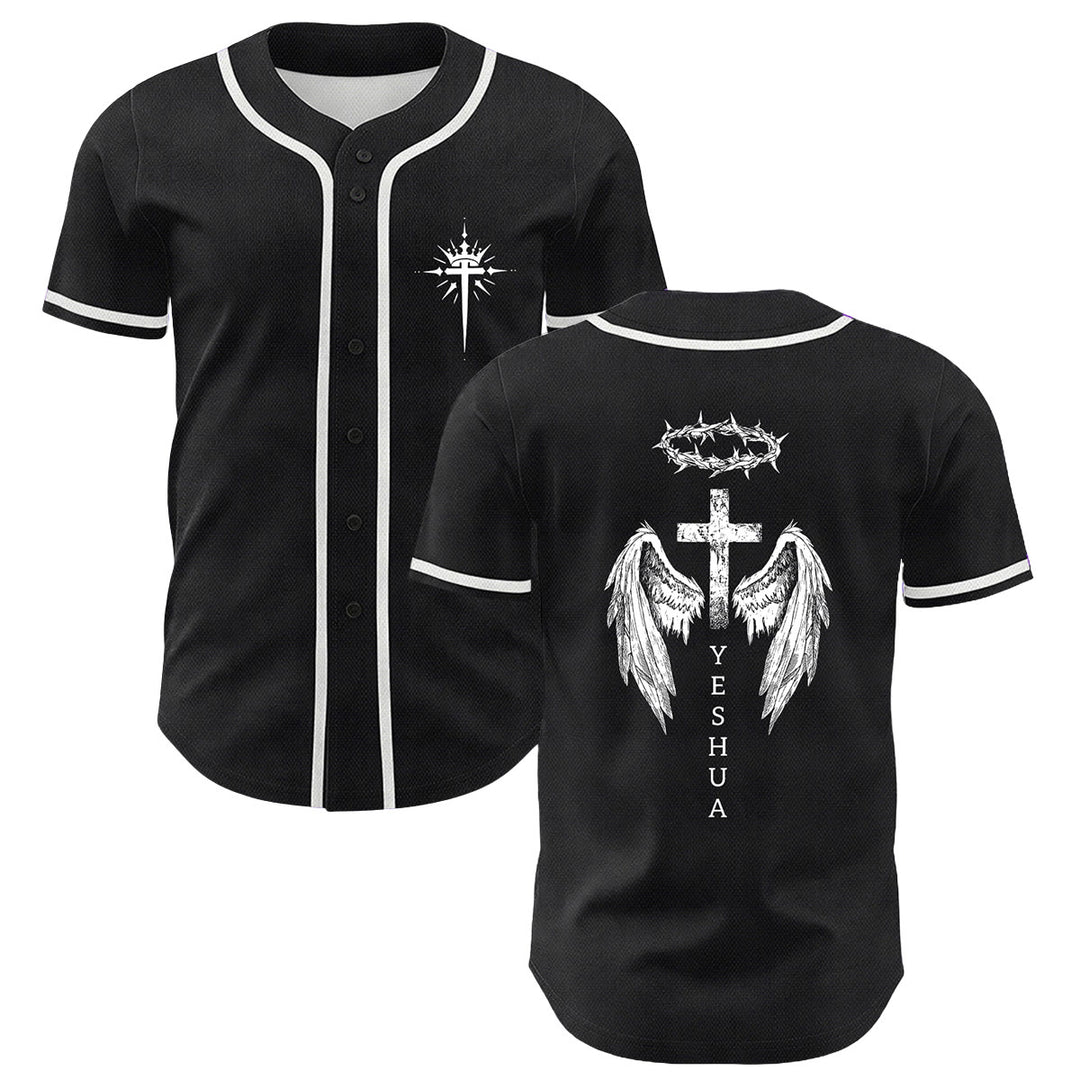 Christianartworkshop Camiseta de béisbol unisex con la corona de espinas, la cruz y las alas de ángel de Yeshua. - Blanco - 5XL - image 0