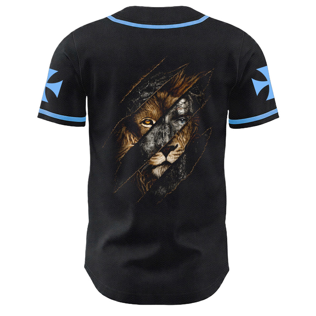 Christianartworkshop Jesús León de Judá Rasgado Rayo 3 Clavos Cruz Camiseta de béisbol unisex - image 7