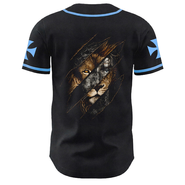 Christianartworkshop Jesús León de Judá Rasgado Rayo 3 Clavos Cruz Camiseta de béisbol unisex - image 7