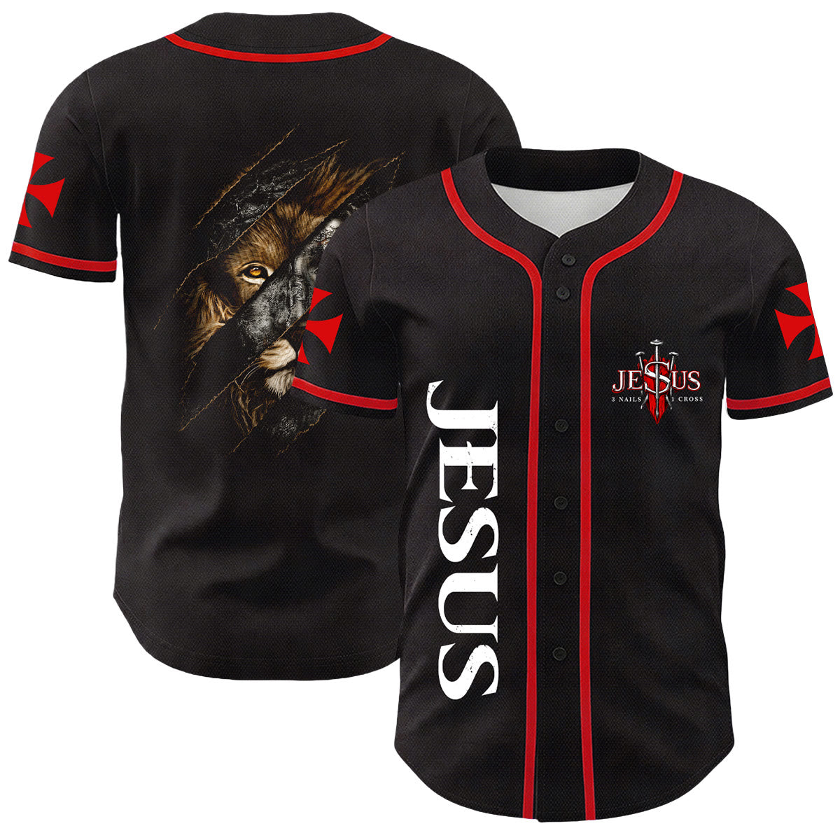 Christianartworkshop Camiseta de béisbol unisex con cruz y rasguño de Jesús León de Judá, rasgadura de 3 uñas - Rojo - 5XL - image 0