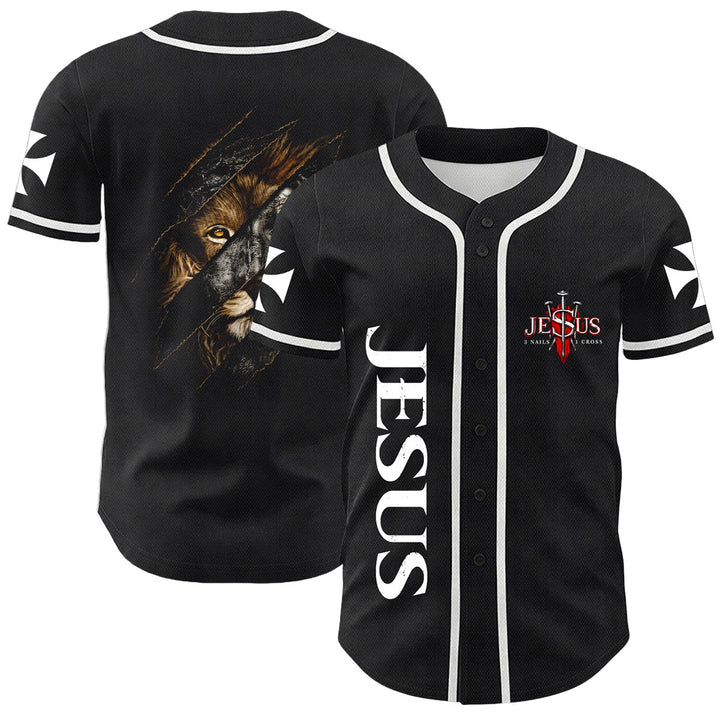 Christianartworkshop Jesús León de Judá Rasgado Rayo 3 Clavos Cruz Camiseta de béisbol unisex - Blanco - 5XL - image 9