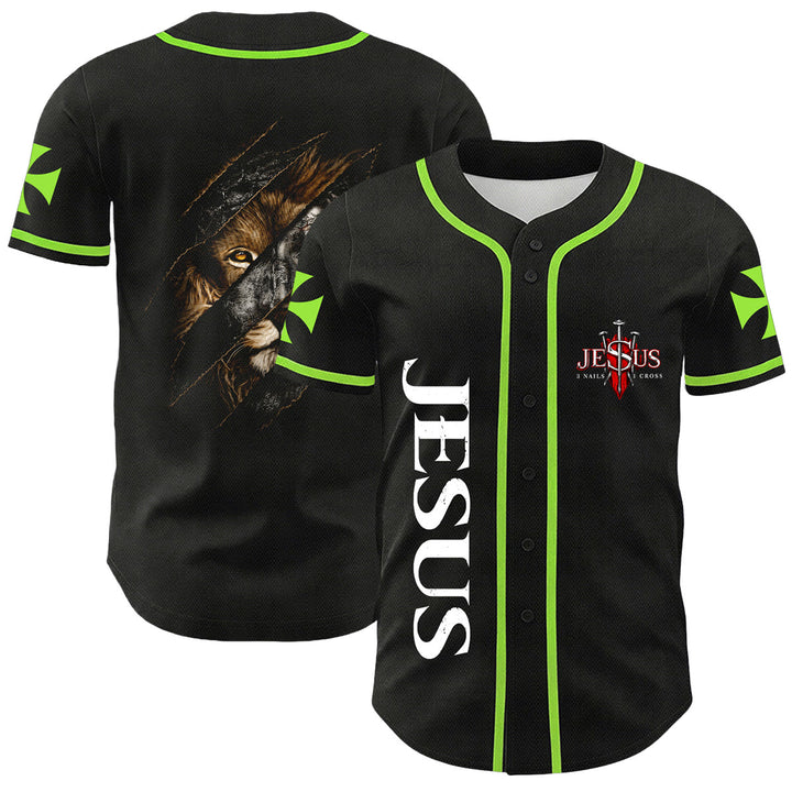 Christianartworkshop Jesús León de Judá Rasgado Rayo 3 Clavos Cruz Camiseta de béisbol unisex - Verde claro - 5XL - image 18