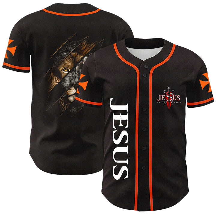 Christianartworkshop Jesús León de Judá Rasgado Rayo 3 Clavos Cruz Camiseta de béisbol unisex - Naranja - 5XL - image 15