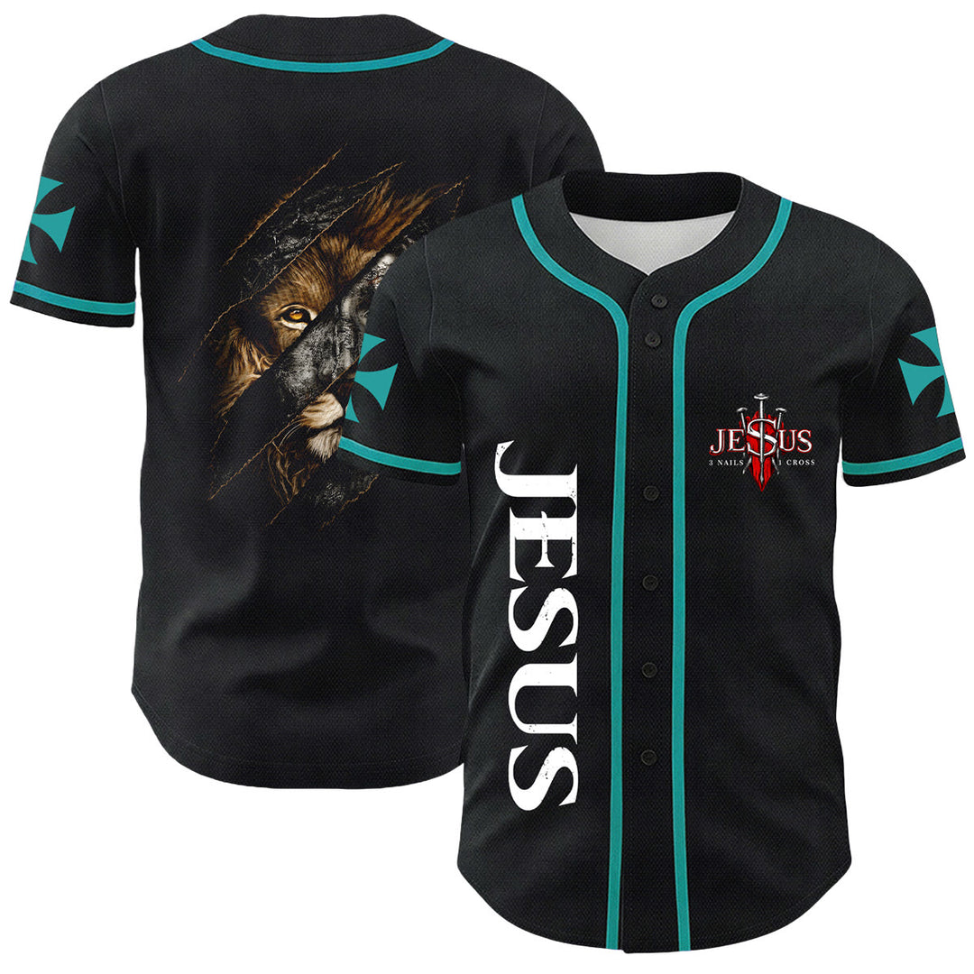 Christianartworkshop Jesús León de Judá Rasgado Rayo 3 Clavos Cruz Camiseta de béisbol unisex - Verde oscuro - 5XL - image 24