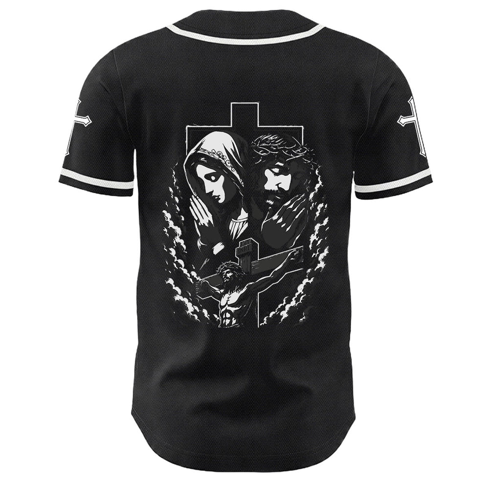Camiseta de béisbol unisex cristiana con la Christianartworkshop de Jesús, la Virgen María y la cruz. - image 1