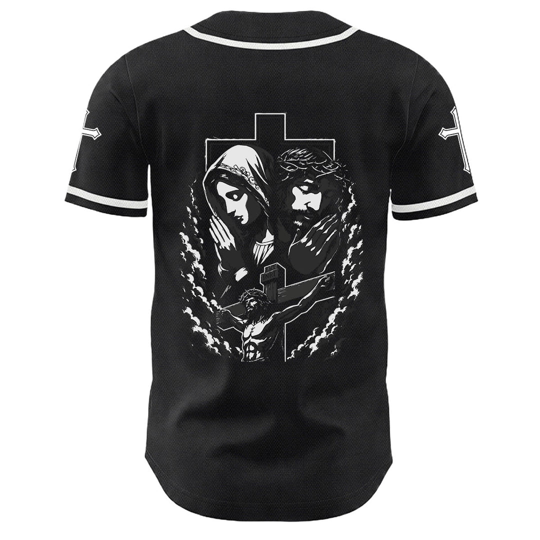 Camiseta de béisbol unisex cristiana con la Christianartworkshop de Jesús, la Virgen María y la cruz. - image 1