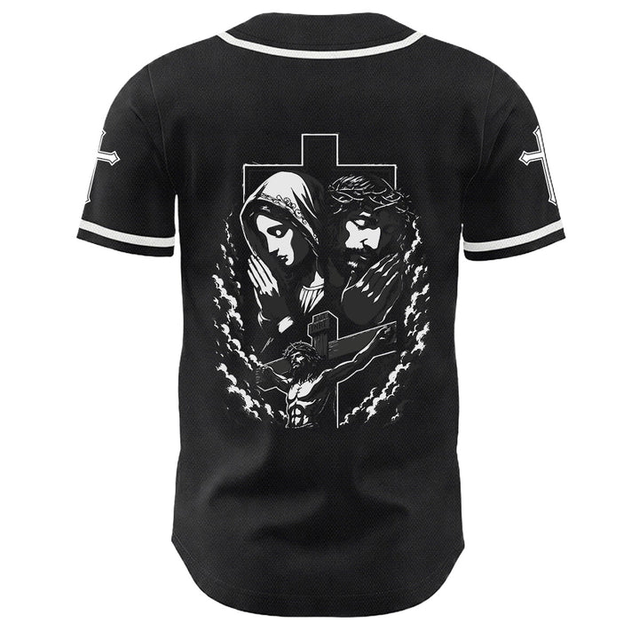 Camiseta de béisbol unisex cristiana con la Christianartworkshop de Jesús, la Virgen María y la cruz. - image 1