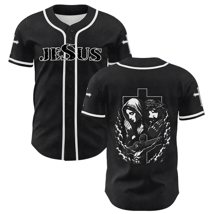Camiseta de béisbol unisex cristiana con la Christianartworkshop de Jesús, la Virgen María y la cruz. - Blanco - 5XL - image 0