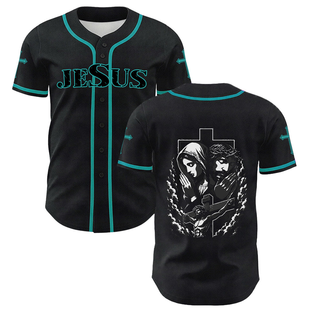 Camiseta de béisbol unisex cristiana con la Christianartworkshop de Jesús, la Virgen María y la cruz. - Verde oscuro - 5XL - image 9