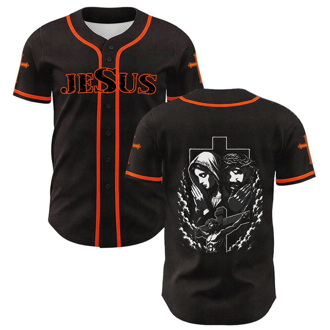 Camiseta de béisbol unisex cristiana con la Christianartworkshop de Jesús, la Virgen María y la cruz. - Naranja - 5XL - image 18