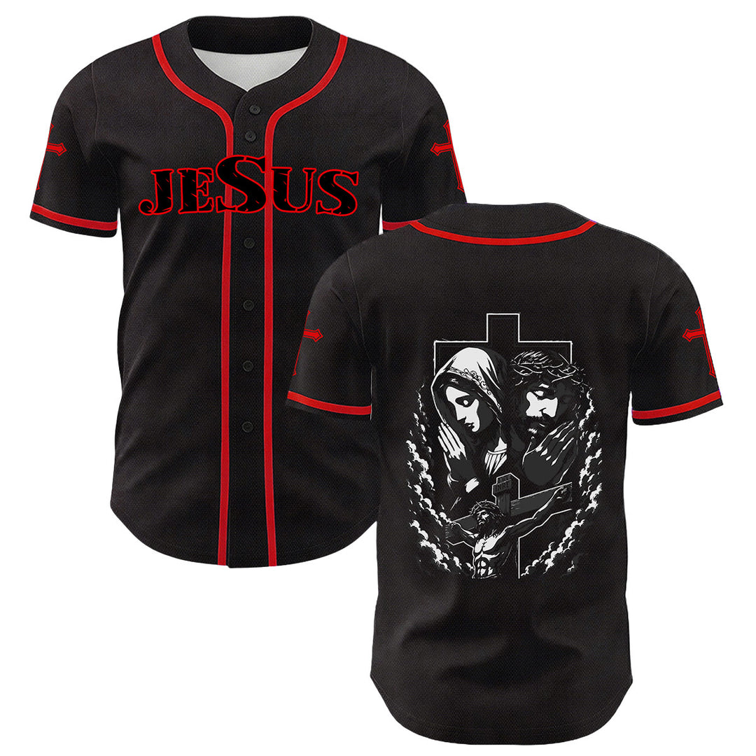 Camiseta de béisbol unisex cristiana con la Christianartworkshop de Jesús, la Virgen María y la cruz. - Rojo - 5XL - image 15