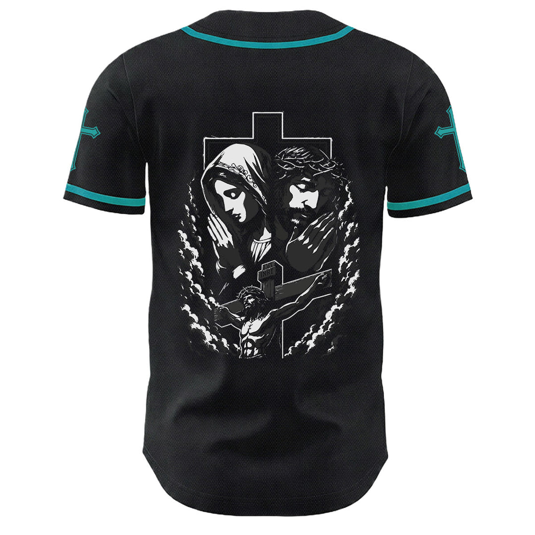 Camiseta de béisbol unisex cristiana con la Christianartworkshop de Jesús, la Virgen María y la cruz. - image 10