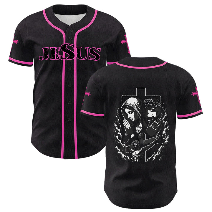 Camiseta de béisbol unisex cristiana con la Christianartworkshop de Jesús, la Virgen María y la cruz. - Rosa - 5XL - image 3