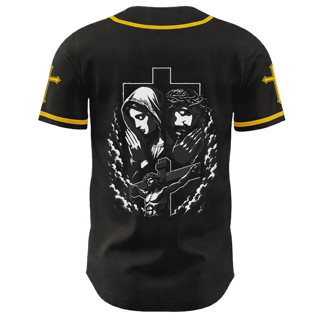 Camiseta de béisbol unisex cristiana con la Christianartworkshop de Jesús, la Virgen María y la cruz. - image 7