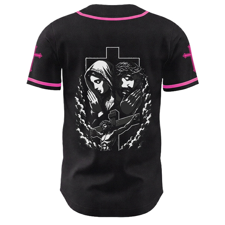 Camiseta de béisbol unisex cristiana con la Christianartworkshop de Jesús, la Virgen María y la cruz. - image 4