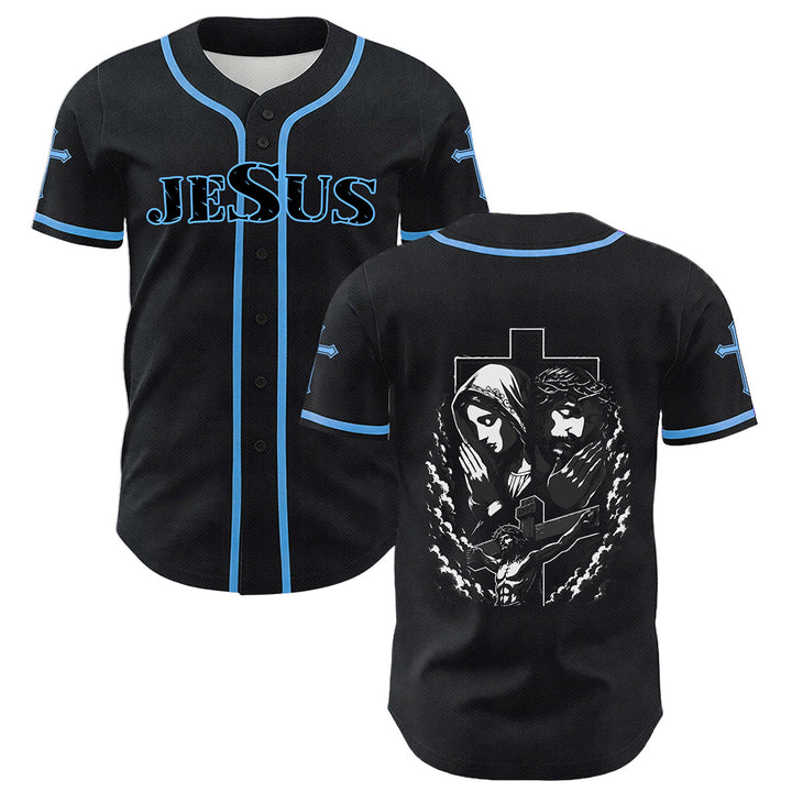 Camiseta de béisbol unisex cristiana con la Christianartworkshop de Jesús, la Virgen María y la cruz. - Azul - 5XL - image 12
