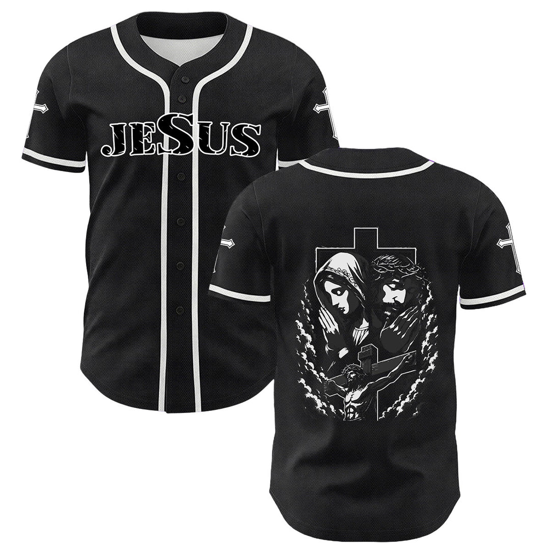 Christianartworkshop Camiseta de béisbol unisex cristiana con la cruz de Jesús y la Virgen María. - Blanco - 5XL - image 0