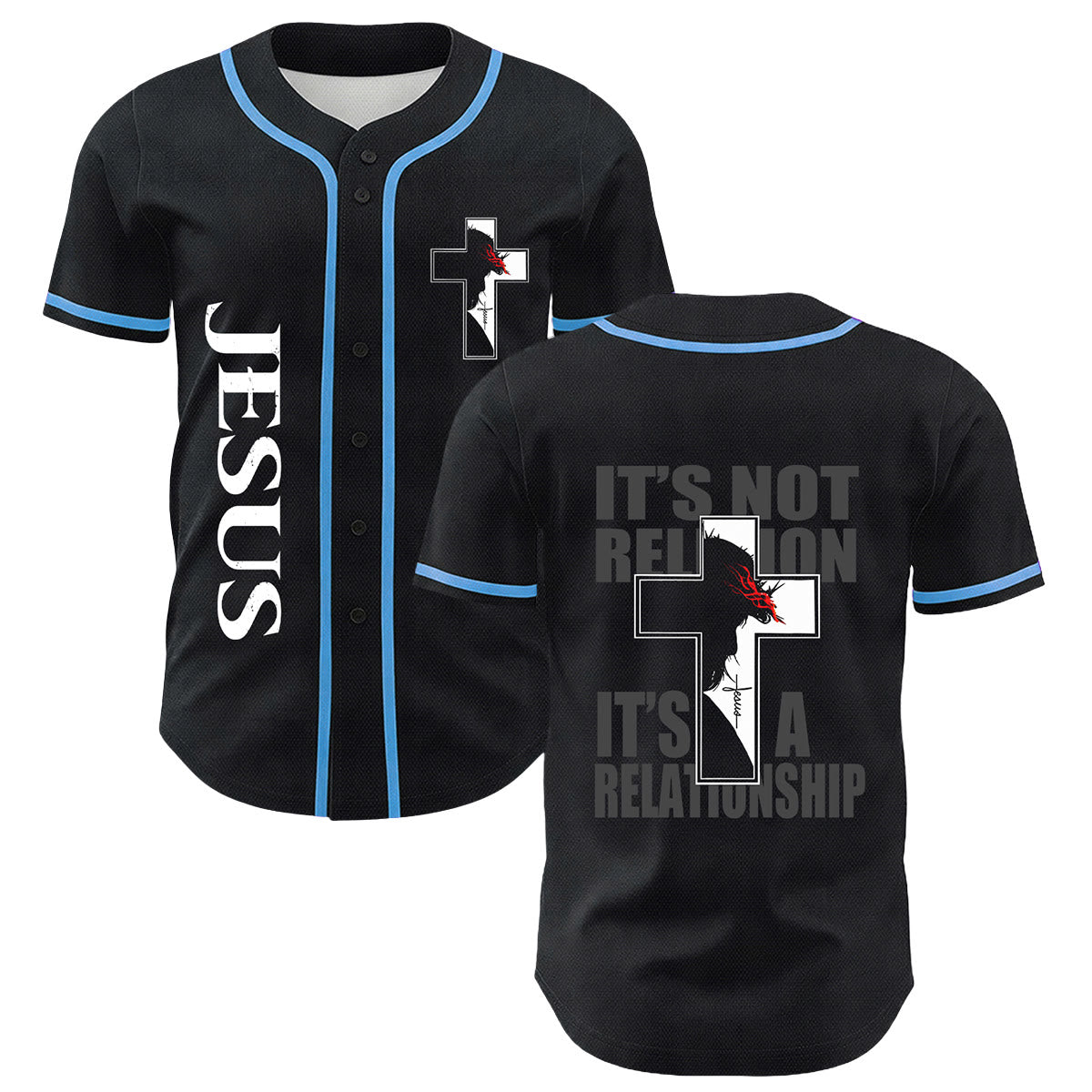 Camiseta de béisbol con gráfico de la Virgen María, Jesús crucifijo y cruz - Azul - 5XL - image 15