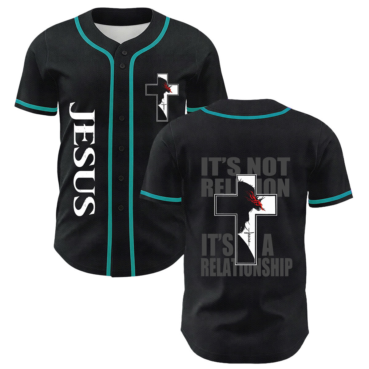 Camiseta de béisbol con gráfico de la Virgen María, Jesús crucifijo y cruz - Verde oscuro - 5XL - image 12