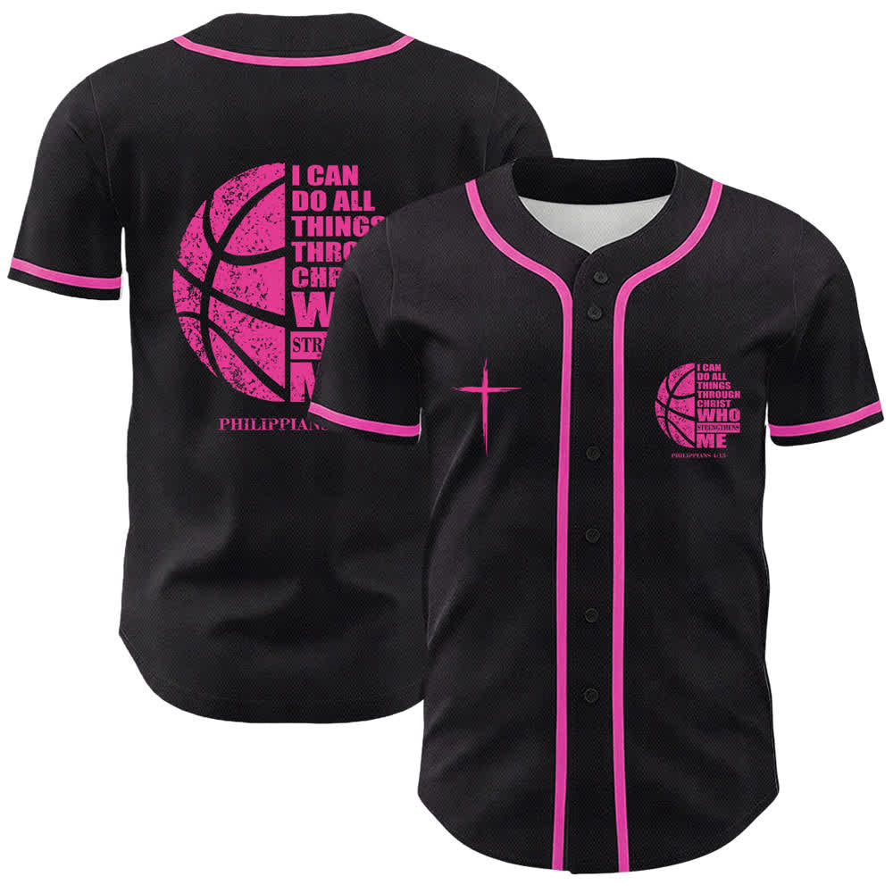 Christianartworkshop Camiseta de béisbol unisex "Baloncesto Puedo Hacer Todas las Cosas A Través de Cristo" - Rosa - 5XL - image 3