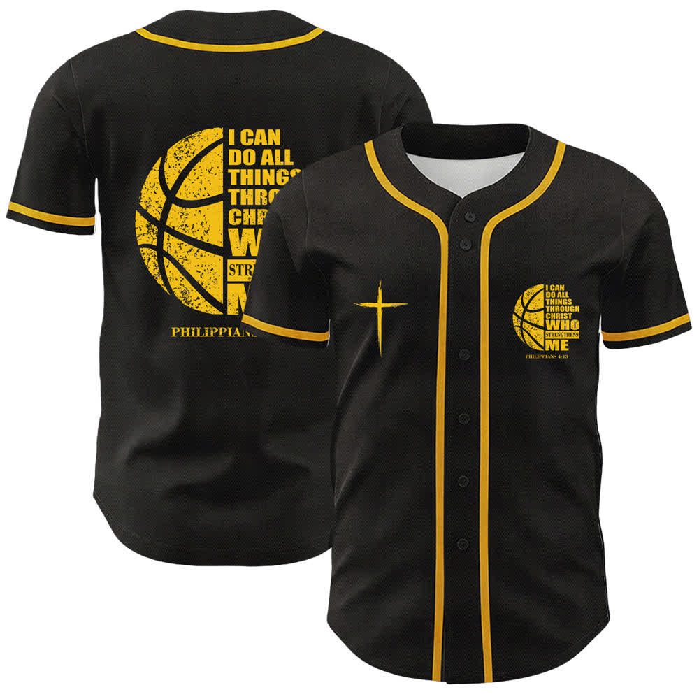 Christianartworkshop Camiseta de béisbol unisex "Baloncesto Puedo Hacer Todas las Cosas A Través de Cristo" - Amarillo - 5XL - image 9