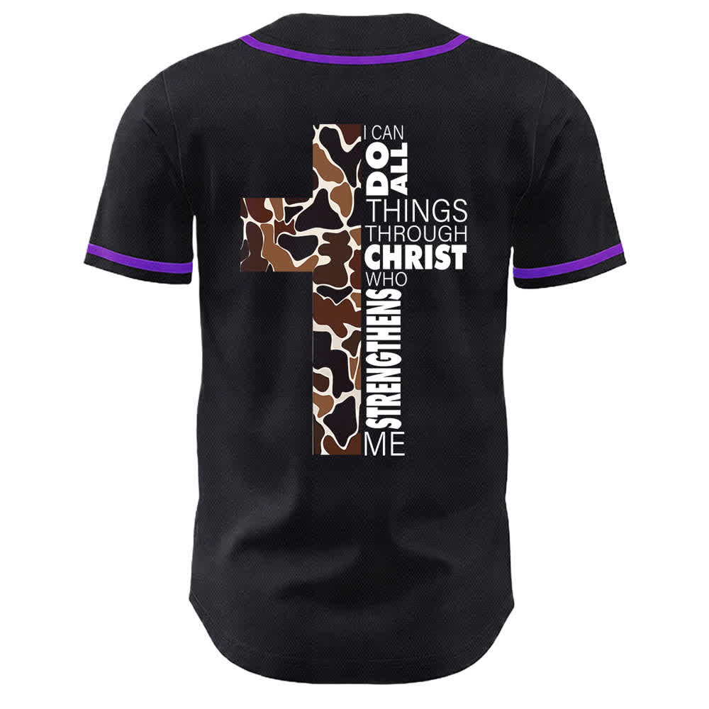 Christianartworkshop Camiseta de béisbol unisex con estampado de leopardo y cruz "Todo lo puedo en Cristo". - image 19