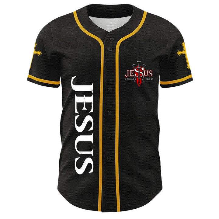 Camiseta de béisbol unisex con la imagen de Jesús como rey (Juan 14:6, 3 clavos, 1 cruz) de Christianartworkshop. - image 5