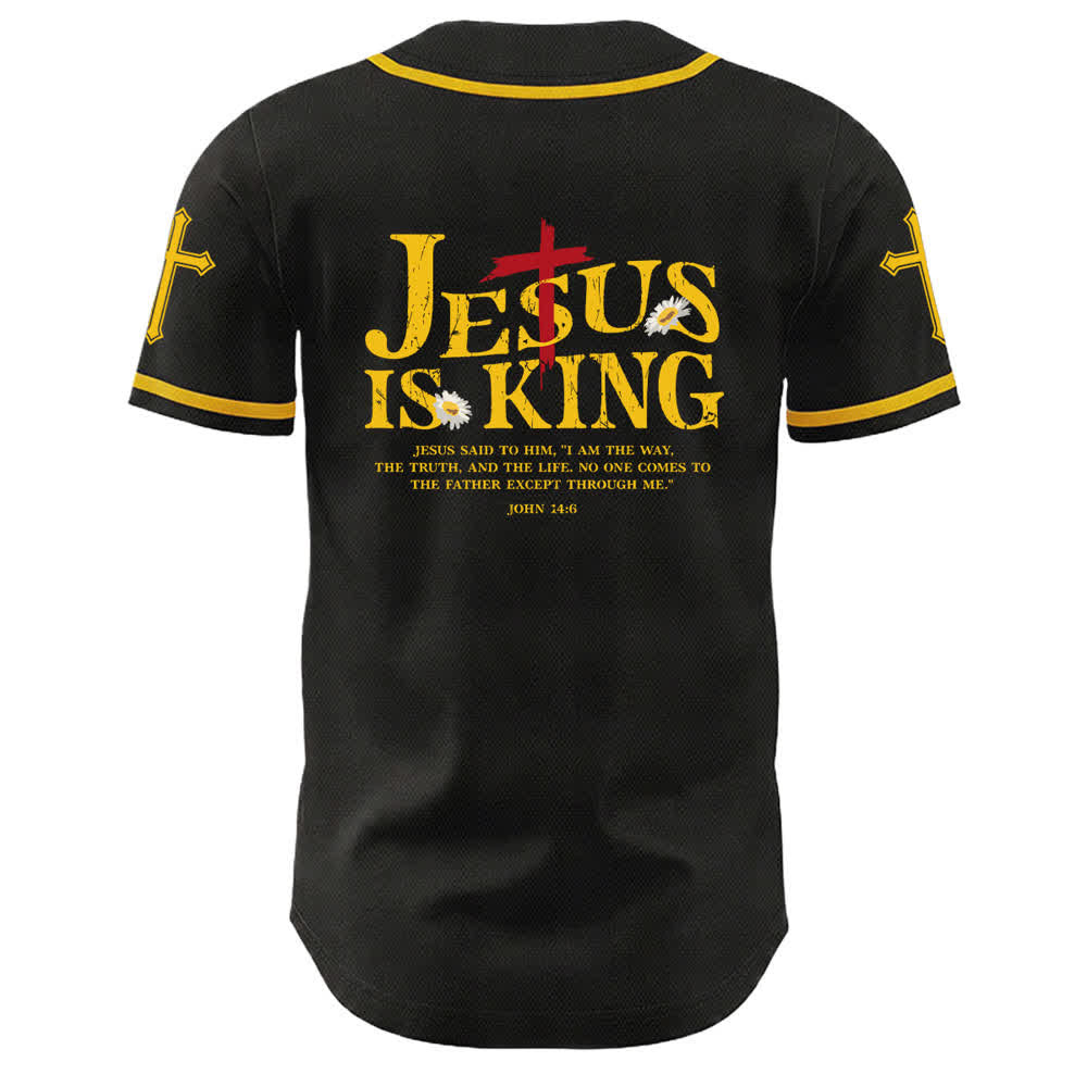 Camiseta de béisbol unisex con la imagen de Jesús como rey (Juan 14:6, 3 clavos, 1 cruz) de Christianartworkshop. - image 4