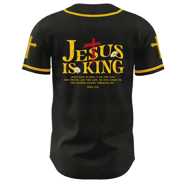 Camiseta de béisbol unisex con la imagen de Jesús como rey (Juan 14:6, 3 clavos, 1 cruz) de Christianartworkshop. - image 4