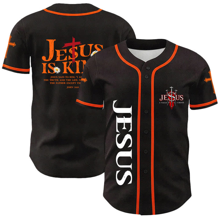 Camiseta de béisbol unisex con la imagen de Jesús como rey (Juan 14:6, 3 clavos, 1 cruz) de Christianartworkshop. - Naranja - 5XL - image 9