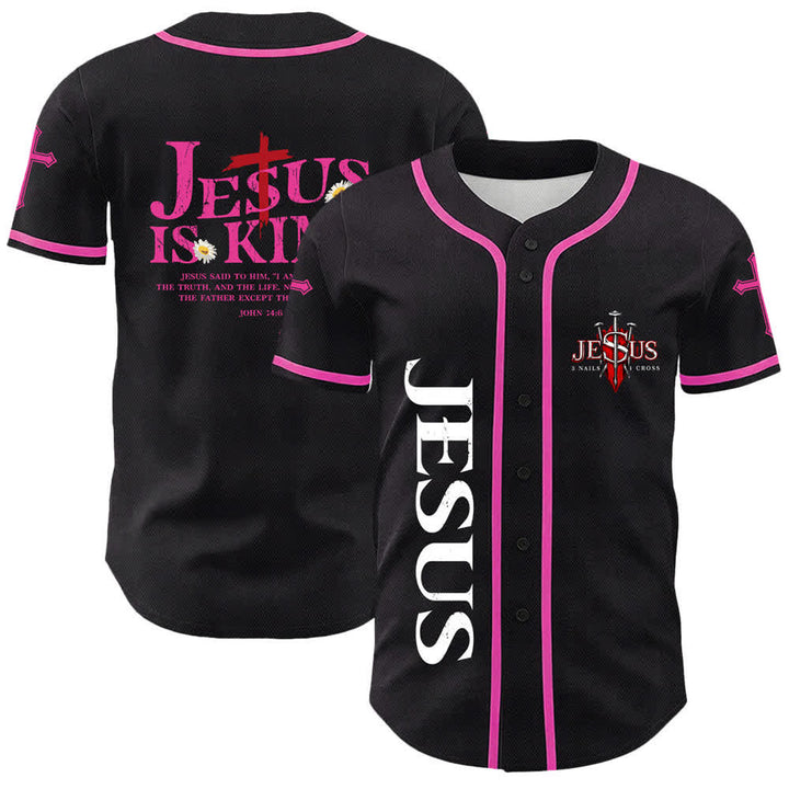 Camiseta de béisbol unisex con la imagen de Jesús como rey (Juan 14:6, 3 clavos, 1 cruz) de Christianartworkshop. - Rosa - 5XL - image 21
