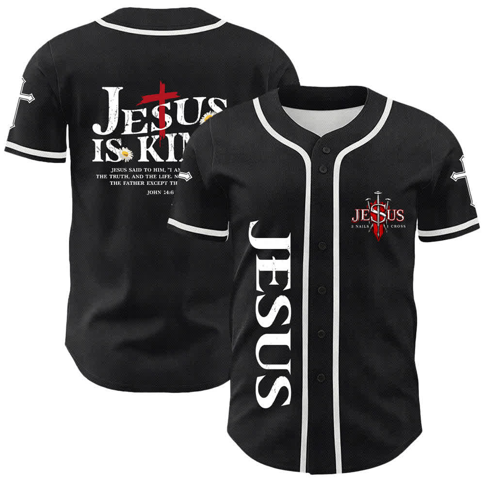 Camiseta de béisbol unisex con la imagen de Jesús como rey (Juan 14:6, 3 clavos, 1 cruz) de Christianartworkshop. - Blanco - 5XL - image 6
