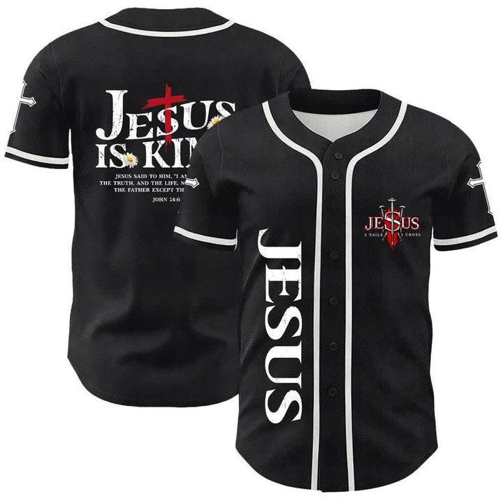 Camiseta de béisbol unisex con la imagen de Jesús como rey (Juan 14:6, 3 clavos, 1 cruz) de Christianartworkshop. - Blanco - 5XL - image 6