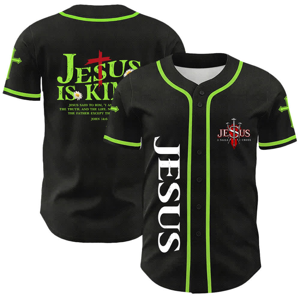 Camiseta de béisbol unisex con la imagen de Jesús como rey (Juan 14:6, 3 clavos, 1 cruz) de Christianartworkshop. - Verde claro - 5XL - image 15