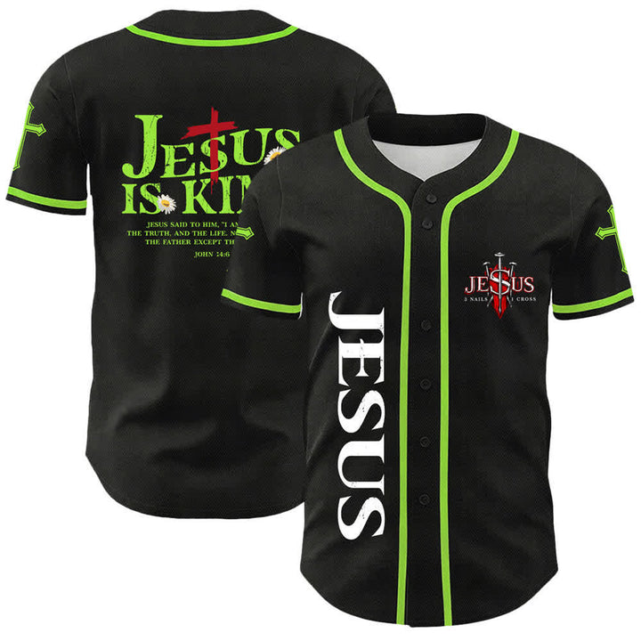 Camiseta de béisbol unisex con la imagen de Jesús como rey (Juan 14:6, 3 clavos, 1 cruz) de Christianartworkshop. - Verde claro - 5XL - image 15