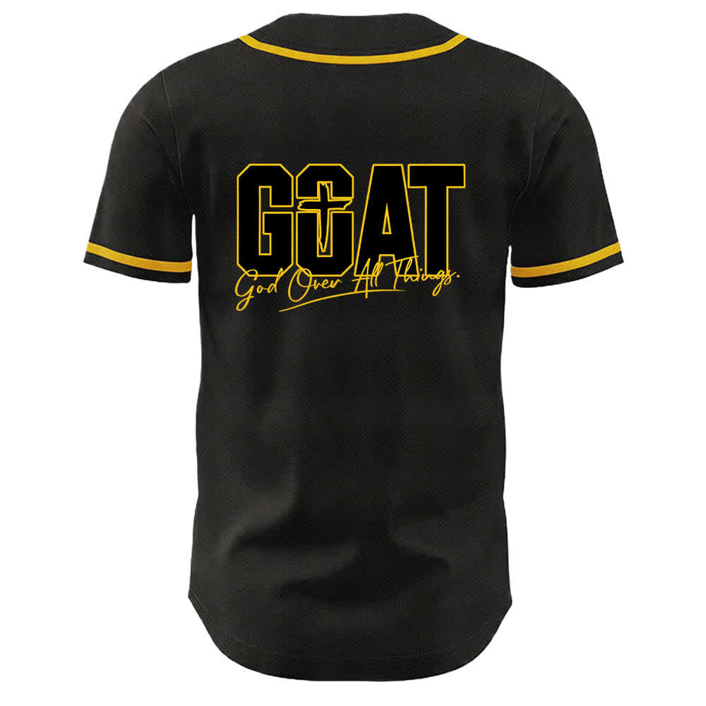 Camiseta de béisbol unisex con cruz simple de Christianartworkshop GOAT Dios sobre todas las cosas - image 1