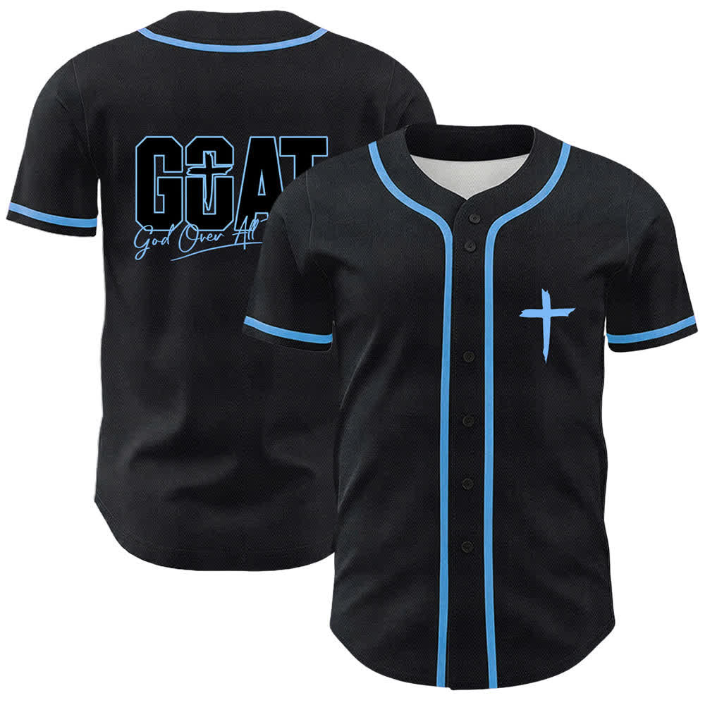 Camiseta de béisbol unisex con cruz simple de Christianartworkshop GOAT Dios sobre todas las cosas - Azul - 5XL - image 12