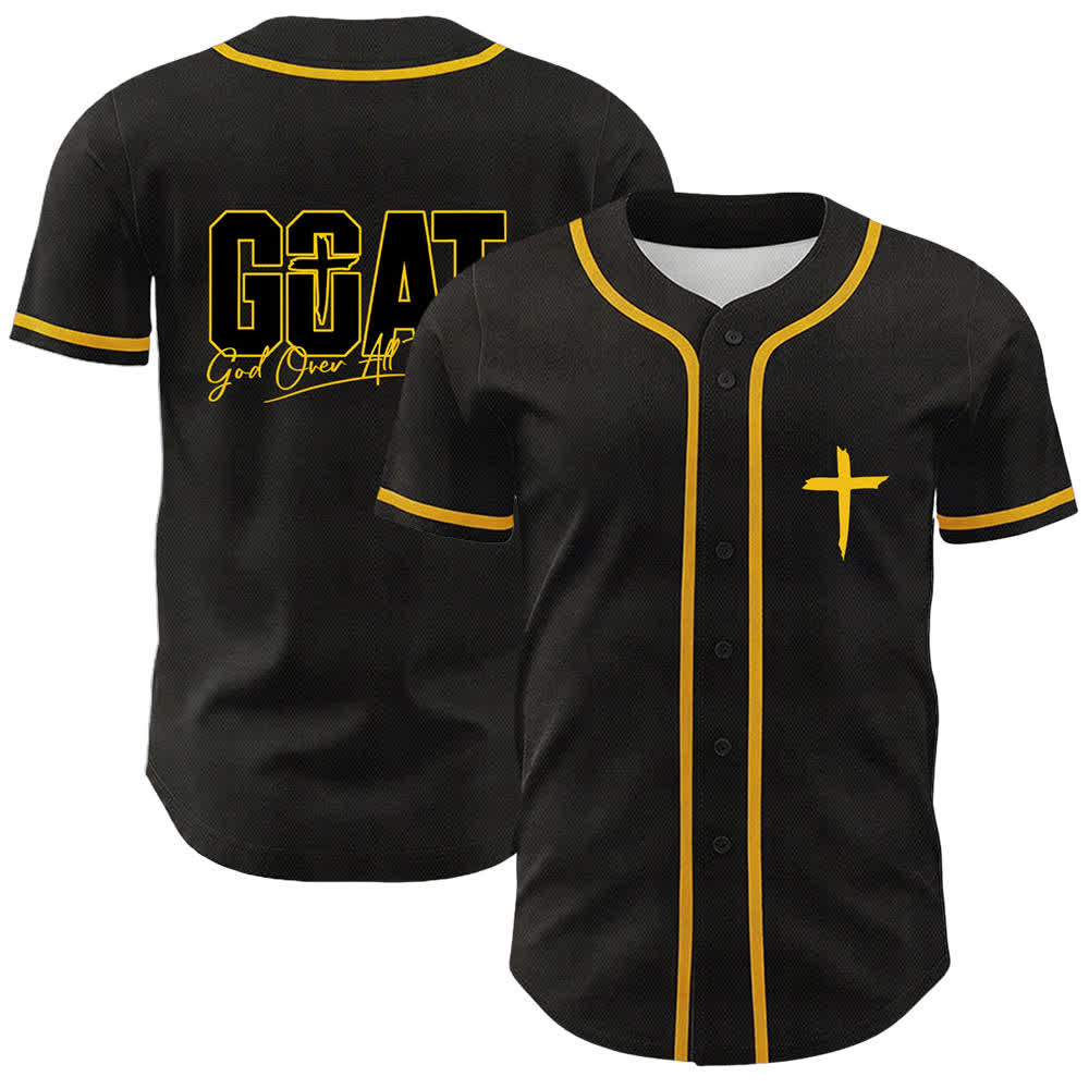 Camiseta de béisbol unisex con cruz simple de Christianartworkshop GOAT Dios sobre todas las cosas - Amarillo - 5XL - image 0