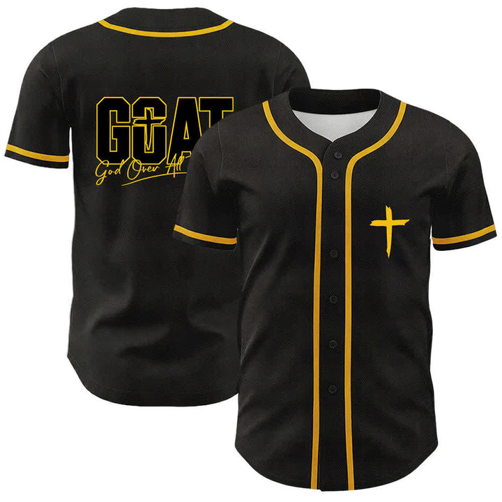 Camiseta de béisbol unisex con cruz simple de Christianartworkshop GOAT Dios sobre todas las cosas - Amarillo - 5XL - image 0