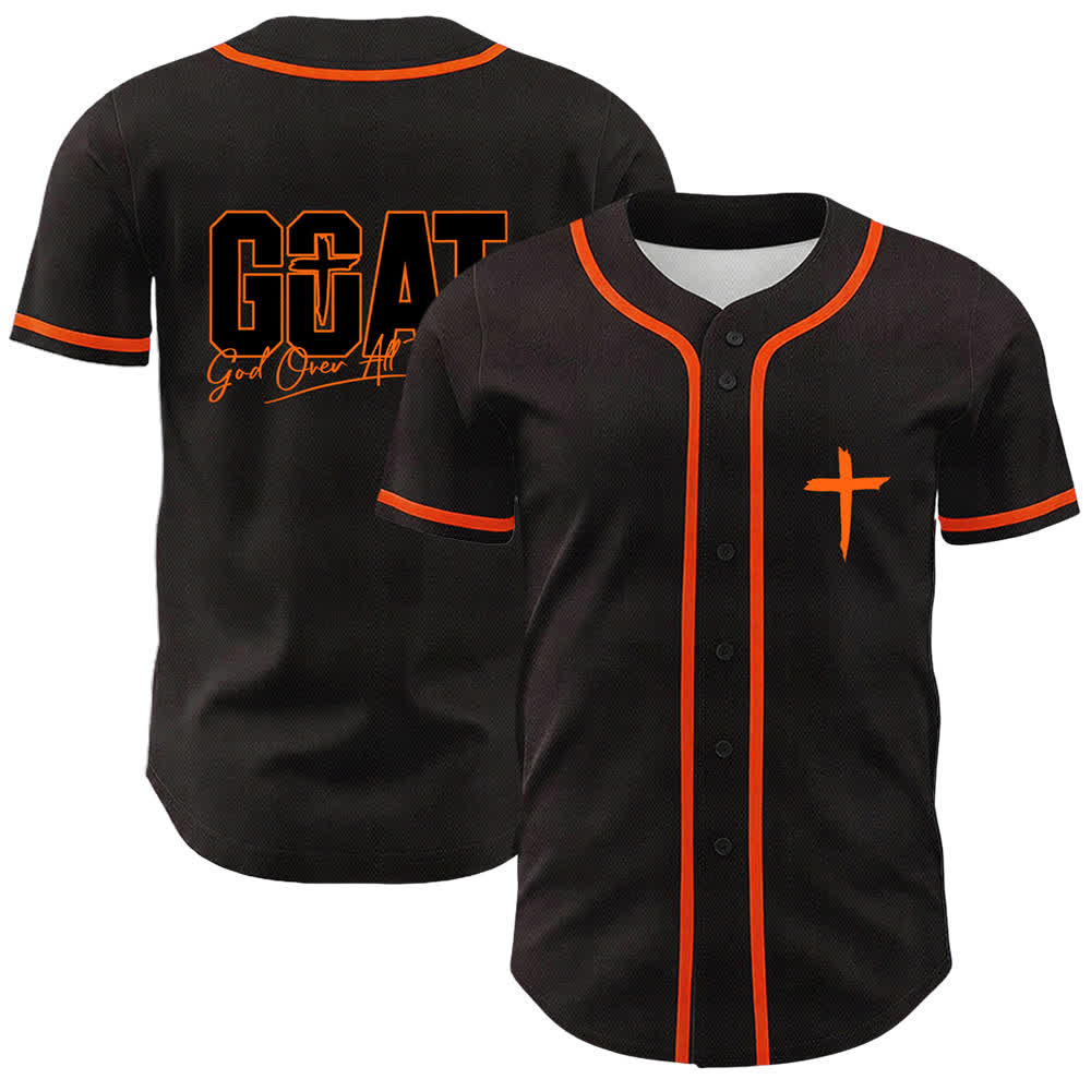 Camiseta de béisbol unisex con cruz simple de Christianartworkshop GOAT Dios sobre todas las cosas - Naranja - 5XL - image 9
