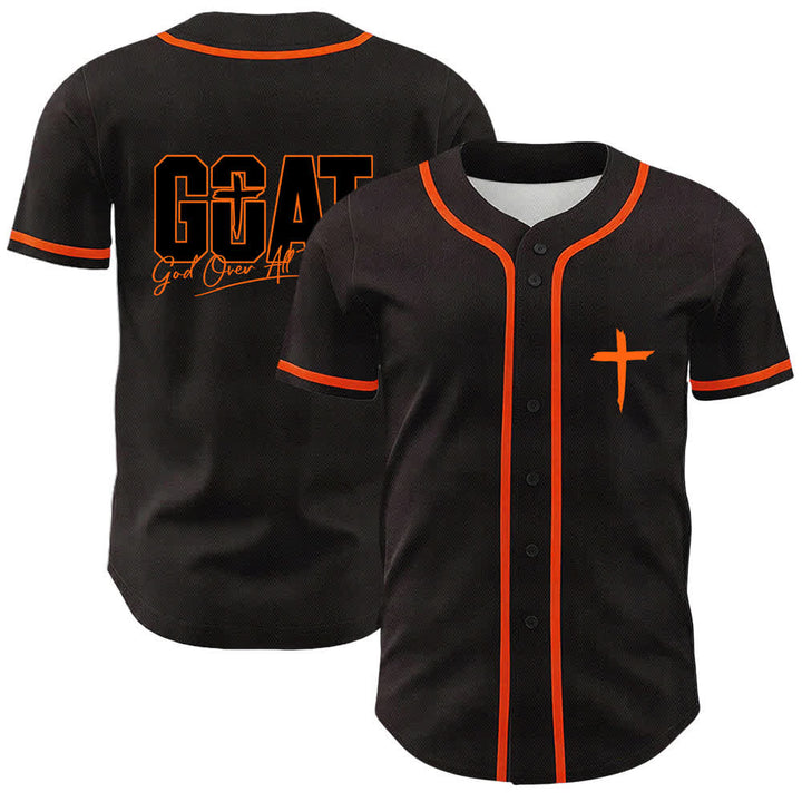 Camiseta de béisbol unisex con cruz simple de Christianartworkshop GOAT Dios sobre todas las cosas - Naranja - 5XL - image 9