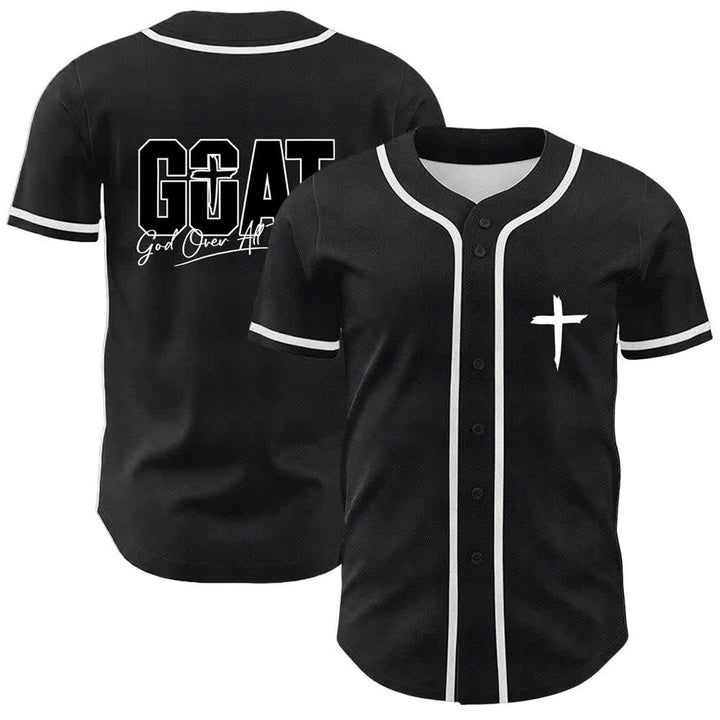 Camiseta de béisbol unisex con cruz simple de Christianartworkshop GOAT Dios sobre todas las cosas - Blanco - 5XL - image 3