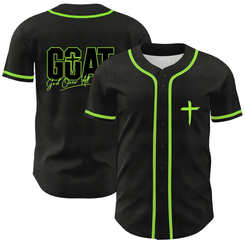 Camiseta de béisbol unisex con cruz simple de Christianartworkshop GOAT Dios sobre todas las cosas - Verde claro - 5XL - image 15
