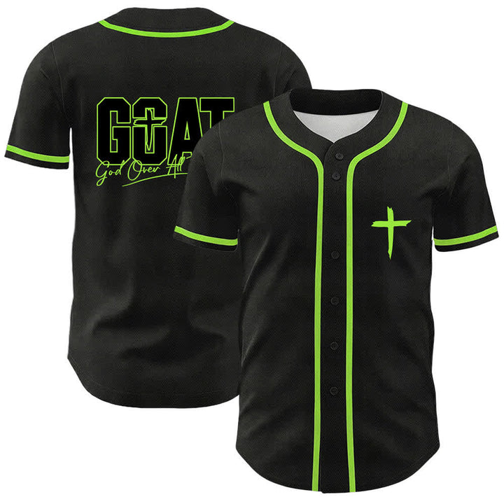 Camiseta de béisbol unisex con cruz simple de Christianartworkshop GOAT Dios sobre todas las cosas - Verde claro - 5XL - image 15