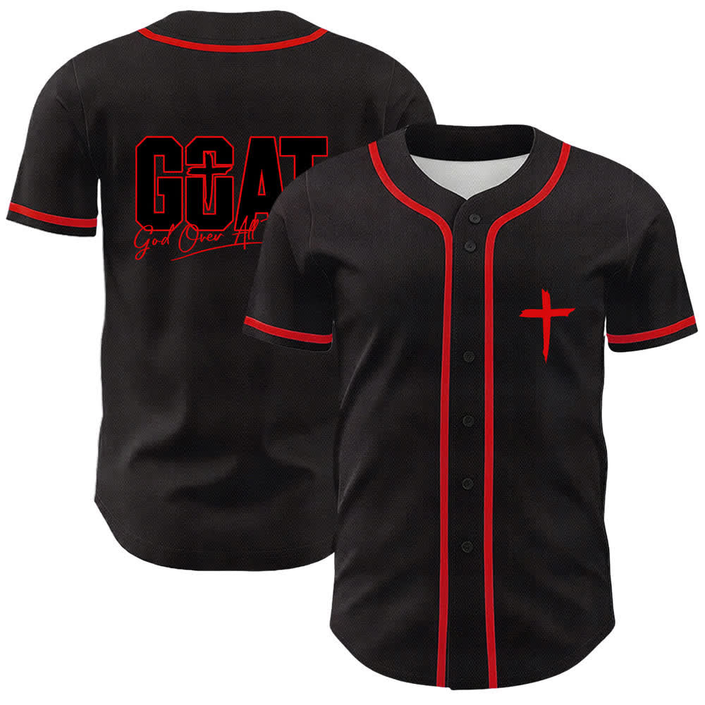 Camiseta de béisbol unisex con cruz simple de Christianartworkshop GOAT Dios sobre todas las cosas - Rojo - 5XL - image 6