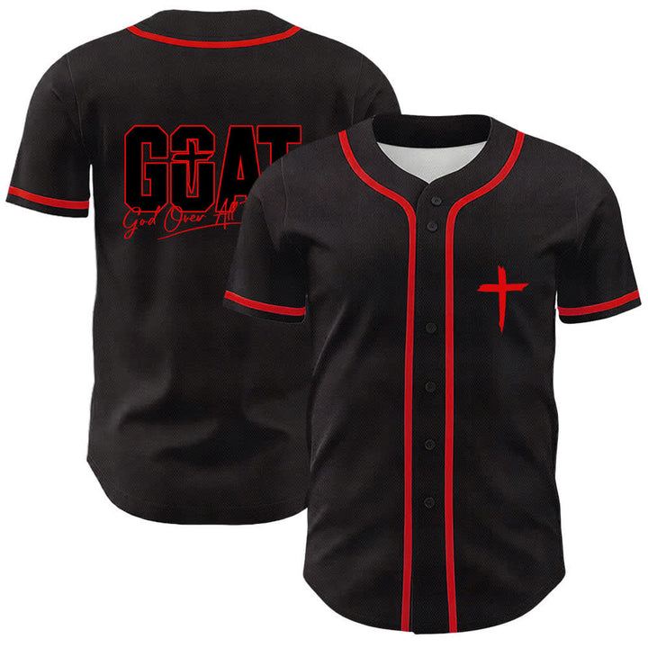 Camiseta de béisbol unisex con cruz simple de Christianartworkshop GOAT Dios sobre todas las cosas - Rojo - 5XL - image 6