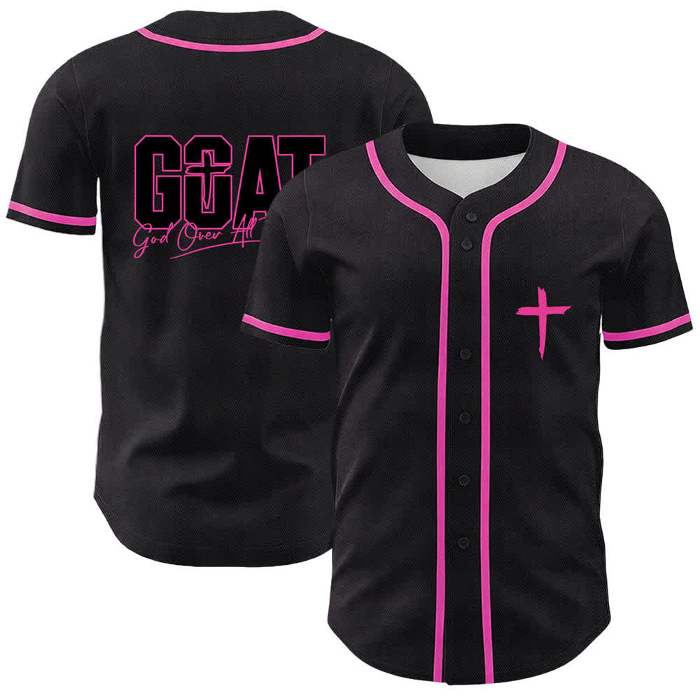 Camiseta de béisbol unisex con cruz simple de Christianartworkshop GOAT Dios sobre todas las cosas - Rosa - 5XL - image 21
