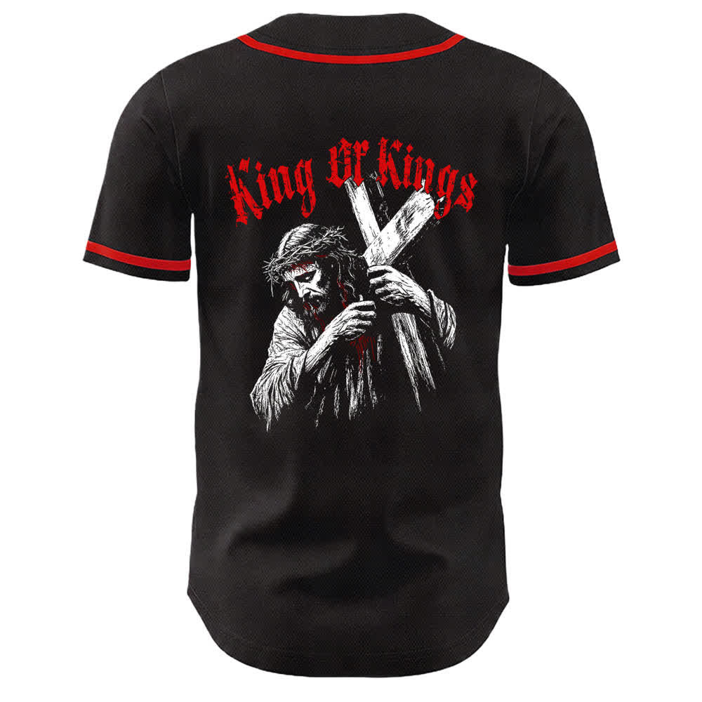 Camiseta de béisbol unisex de Christianartworkshop Rey de Reyes Número 33 Jesús Cargando la Cruz - image 8